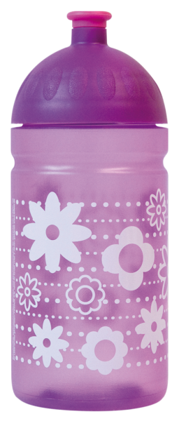 ISYbe Outdoor-Trinkflasche, lilatransparent Blume 0,5, BPA-frei, auslaufsicher, Kohlensäure geeignet